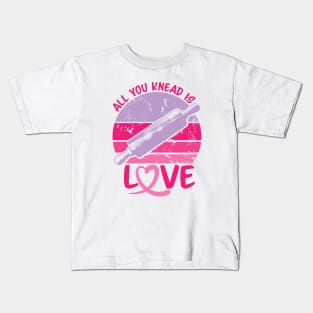 Rolling pin All you Knead is Love logo design in grunge style Kids T-Shirt